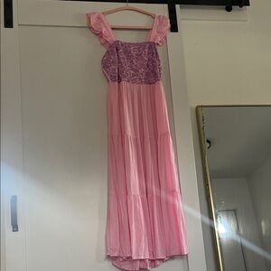 J Maria linen ruffle purple embroided Pink Dress